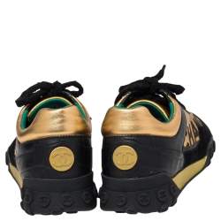 مملوكة مسبقًا Chanel  Black/Gold Croc Embossed, Leather and Suede Logo CC Sneakers Size 42