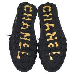 مملوكة مسبقًا Chanel  Black/Gold Croc Embossed, Leather and Suede Logo CC Sneakers Size 42