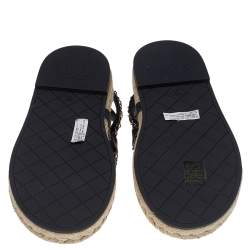 مملوكة مسبقًا Chanel Black Leather CC Chain Link Thong Flat Ankle Strap Espadrille Sandals Size 38