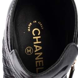 Chanel Black Quilted Leather Pearl Embellished Ankle Boots Size 39.5