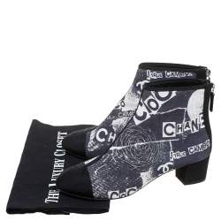 Chanel Multicolor Logo Printed Suede and Fabric CC Cap Toe Ankle Boots Size 37