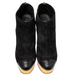 Chanel Black Suede Cap Toe Platform Ankle Booties Size 39
