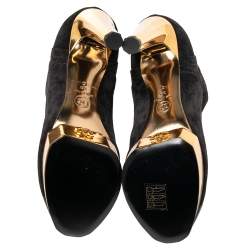 Chanel Black Suede Cap Toe Platform Ankle Booties Size 39