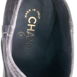 Chanel Black Suede Cap Toe Platform Ankle Booties Size 39