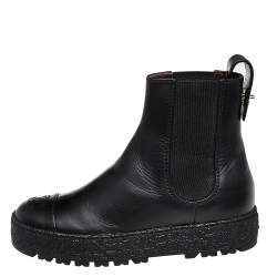 Chanel Black Leather CC Cap Toe Ankle Boots Size 35