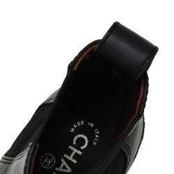 Chanel Black Leather CC Cap Toe Ankle Boots Size 35