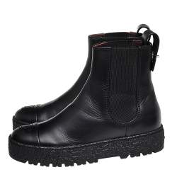 Chanel Black Leather CC Cap Toe Ankle Boots Size 35