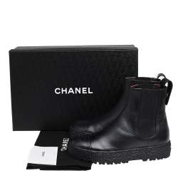 Chanel Black Leather CC Cap Toe Ankle Boots Size 35