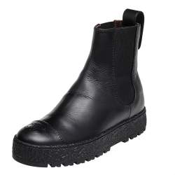 Chanel Black Leather CC Cap Toe Ankle Boots Size 35