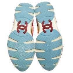 Pre Owned حذاء رياضي شانيل سي سي جلد وتويد ذهبي/ وردي مقاس 36