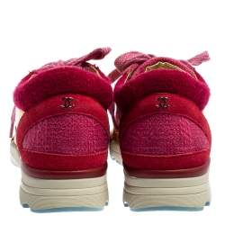 Pre Owned حذاء رياضي شانيل سي سي جلد وتويد ذهبي/ وردي مقاس 36