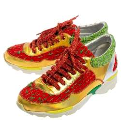 Pre Owned حذاء رياضي شانيل سي سي جلد وتويد متعدد الألوان مقاس 36