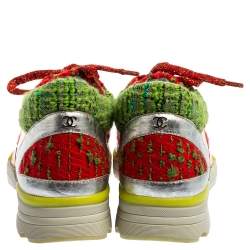 Pre Owned حذاء رياضي شانيل سي سي جلد وتويد متعدد الألوان مقاس 36