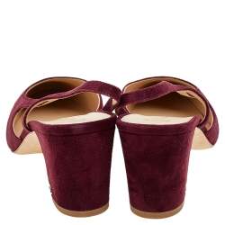 Pre Owned صندل شانيل جلد فضي ميتاليك وسويدي عنابي بحزام للكاحل مقاس 39.5