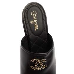مملوكة مسبقًا Chanel Black Leather CC Wedge Mules Size 40