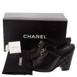 مملوكة مسبقًا Chanel Black Leather CC Wedge Mules Size 40
