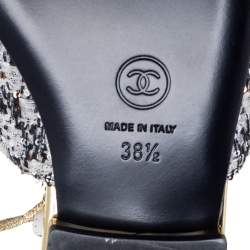 Pre Owned Chanel Black/Grey Sequin And Lace Ankle Wrap Mules Sandals  Size 38.5