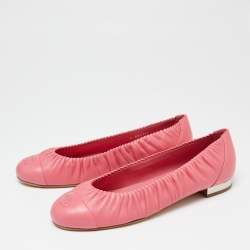 Chanel Pink Leather Gathered CC Cap Toe Ballet Flats Size 41