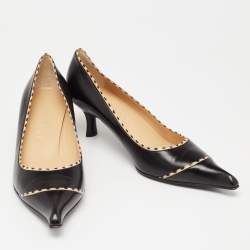 Pre Owned حذاء كعب عالي شانيل جلد أسود/بيج مقدمة مدببة مقاس 39