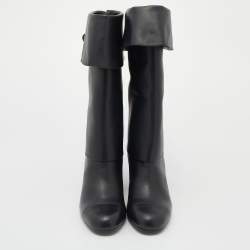 Chanel Black Leather CC Cap Toe Mid Calf Riding Boots Size 40