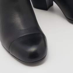 Chanel Black Leather CC Cap Toe Mid Calf Riding Boots Size 40
