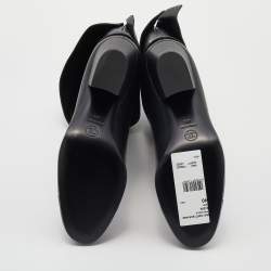 Chanel Black Leather CC Cap Toe Mid Calf Riding Boots Size 40