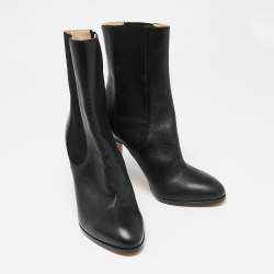 Chanel Black Leather CC Ankle Length Boots Size 38