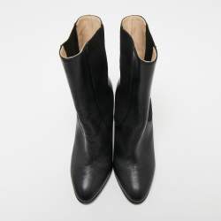 Chanel Black Leather CC Ankle Length Boots Size 38