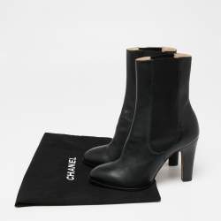 Chanel Black Leather CC Ankle Length Boots Size 38