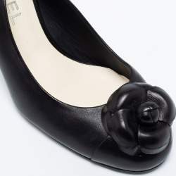 Chanel Black Leather Camellia Slingback Sandals Size 38