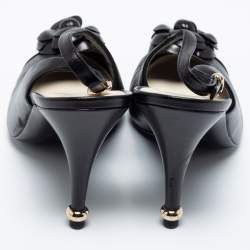 Chanel Black Leather Camellia Slingback Sandals Size 38