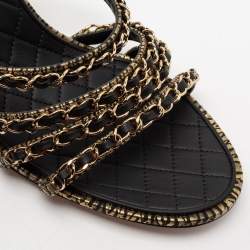 Pre Owned Chanel Black Leather Chain Strappy Ankle Strap Sandals Size 42