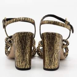 Pre Owned Chanel Black Leather Chain Strappy Ankle Strap Sandals Size 42