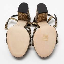 Pre Owned Chanel Black Leather Chain Strappy Ankle Strap Sandals Size 42