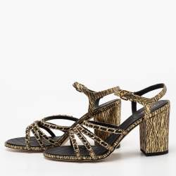 Pre Owned Chanel Black Leather Chain Strappy Ankle Strap Sandals Size 42