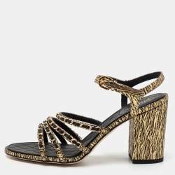 Pre Owned Chanel Black Leather Chain Strappy Ankle Strap Sandals Size 42