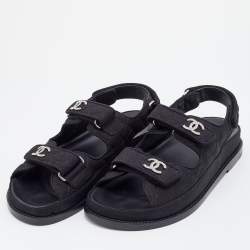 CHANEL CC VELCRO SILVER LEATHER DAD SANDALS 37.5