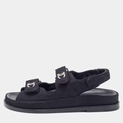 Chanel Black Quilted Fabric Diamond CC Dad Velcro Flat Sandals