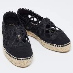Pre Owned Chanel Black Woven Raffia and Grosgrain Fabric CC Cap Toe Flat Espadrilles Size 38