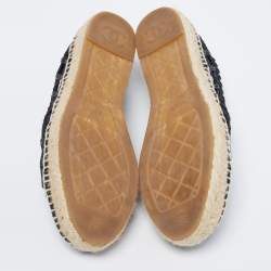 Pre Owned Chanel Black Woven Raffia and Grosgrain Fabric CC Cap Toe Flat Espadrilles Size 38