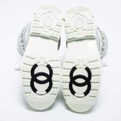 Chanel Light Grey/White Nylon And Leather Snow Boots Size 38.5