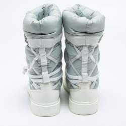 Chanel Light Grey/White Nylon And Leather Snow Boots Size 38.5
