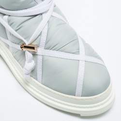 Chanel Light Grey/White Nylon And Leather Snow Boots Size 38.5