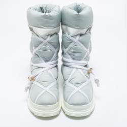Chanel Light Grey/White Nylon And Leather Snow Boots Size 38.5