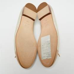 Pre Owned Chanel Light Gold Textured Leather and Satin CC Cap Toe Bow Ballet Flats Size 39