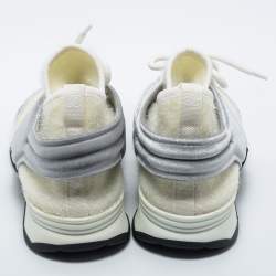 Chanel White/Grey Stretch Fabric and Corduroy CC Sneakers Size 40.5