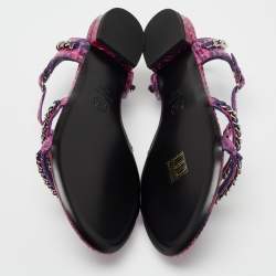 Pre Owned Chanel Purple/Pink Python Chain Detail Strappy Flat Sandals Size 39.5