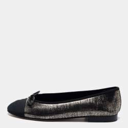 مملوكة مسبقًا Chanel Metallic Bronze/Black Leather and Canvas Ballet Flats Size 37.5