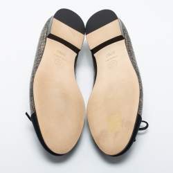 مملوكة مسبقًا Chanel Metallic Bronze/Black Leather and Canvas Ballet Flats Size 37.5