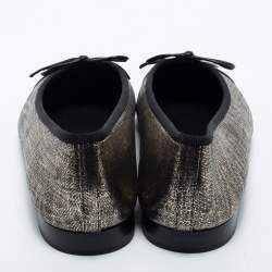 مملوكة مسبقًا Chanel Metallic Bronze/Black Leather and Canvas Ballet Flats Size 37.5